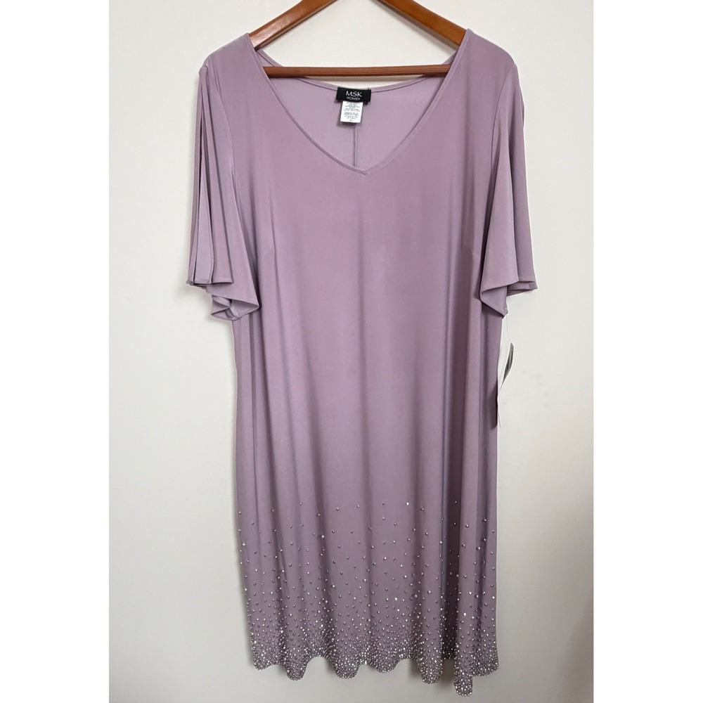 MSK Lavender Beaded Hem Flutter Sleeve Women 2X Shift Dress NWT